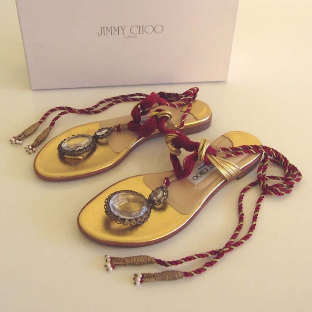JIMMY CHOO Egyptian Gold crystals thong sandals 36
